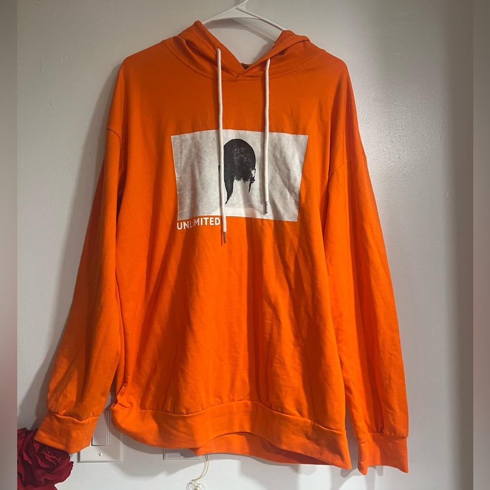 BRAND NEW Shein Orange Hoodie with White Graphic Size L